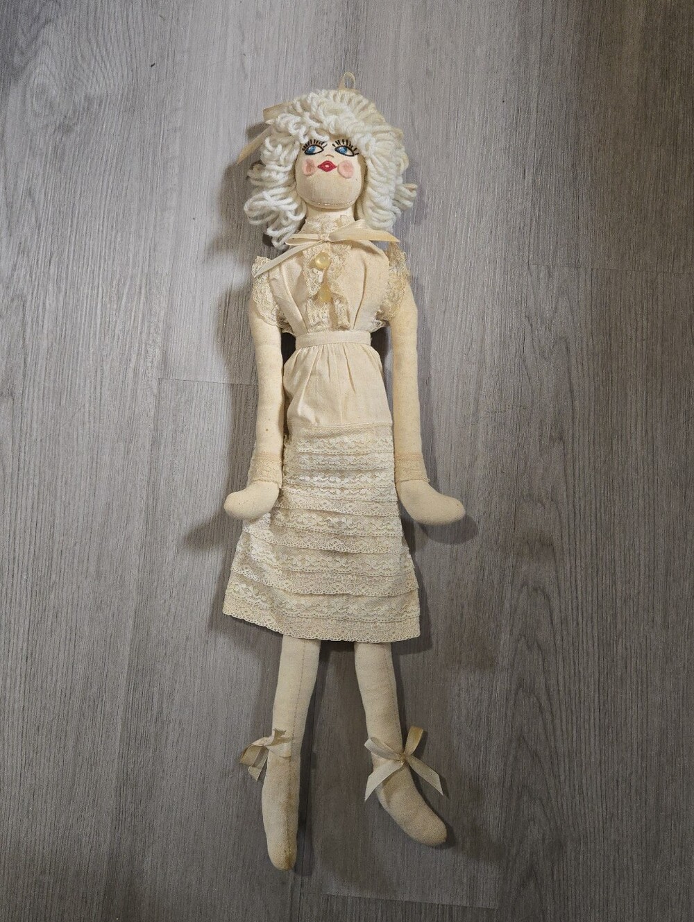 Vintage Handmade Cloth Lace Embroidered Doll